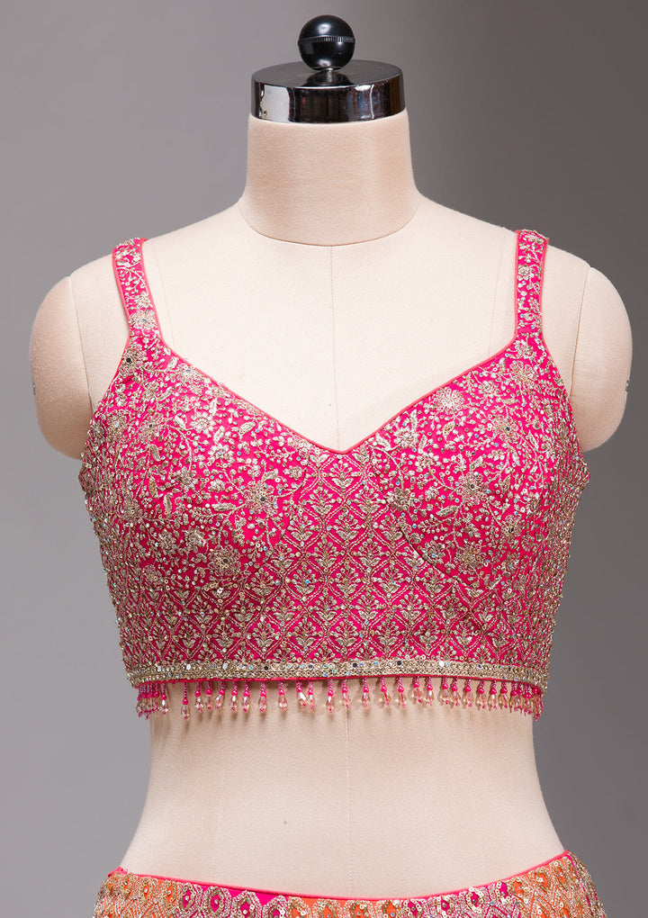 Rani Pink Zariwork Georgette Readymade Lehenga
