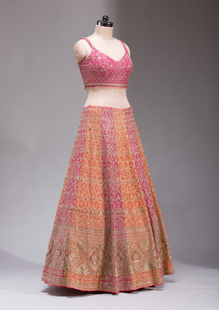 Rani Pink Zariwork Georgette Readymade Lehenga