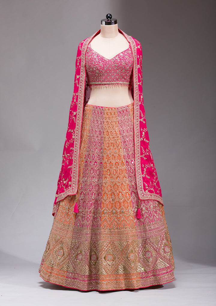 Rani Pink Zariwork Georgette Readymade Lehenga