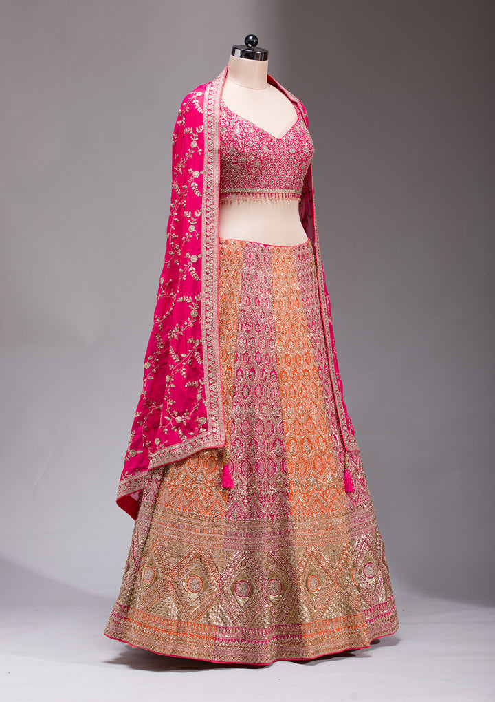 Rani Pink Zariwork Georgette Readymade Lehenga
