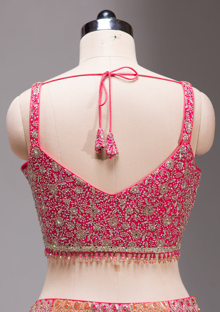 Rani Pink Zariwork Georgette Readymade Lehenga