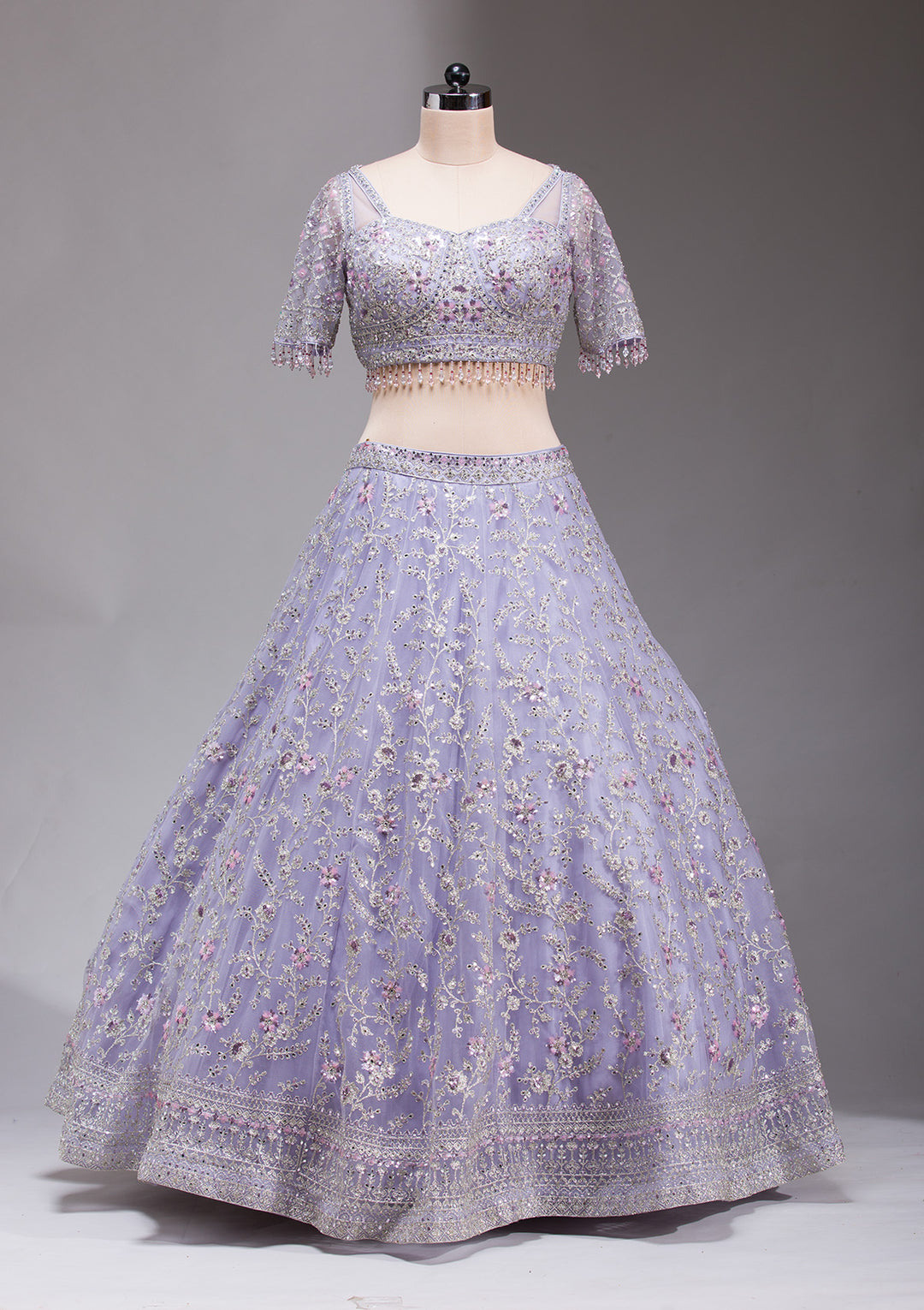 Lavender Stonework Net Readymade Lehenga