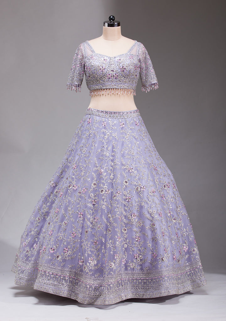 Lavender Stonework Net Readymade Lehenga