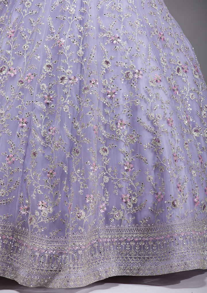 Lavender Stonework Net Readymade Lehenga