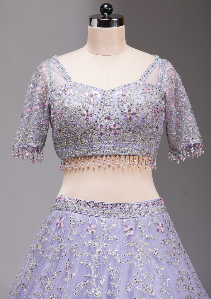 Lavender Stonework Net Readymade Lehenga
