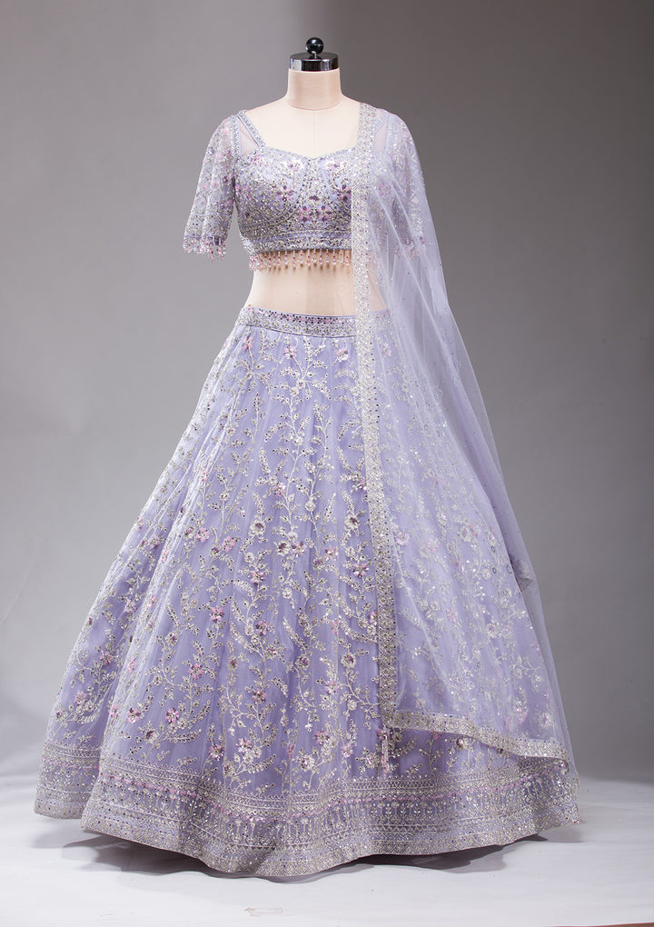 Lavender Stonework Net Readymade Lehenga