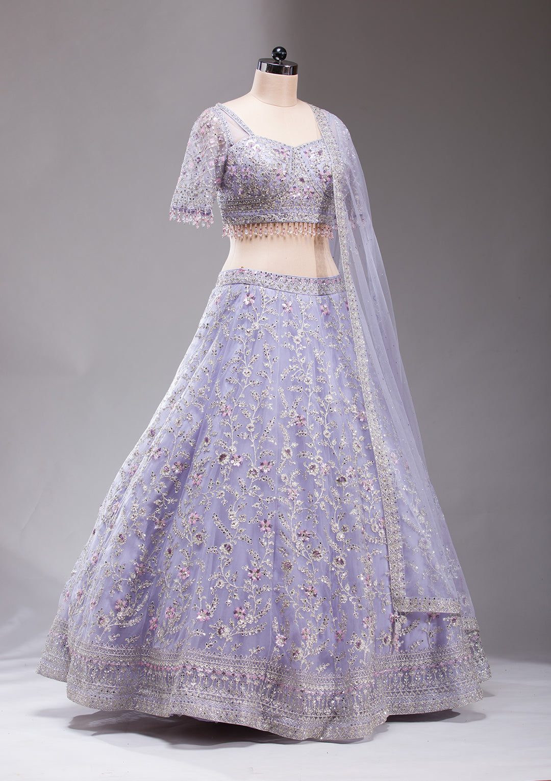 Lavender Stonework Net Readymade Lehenga