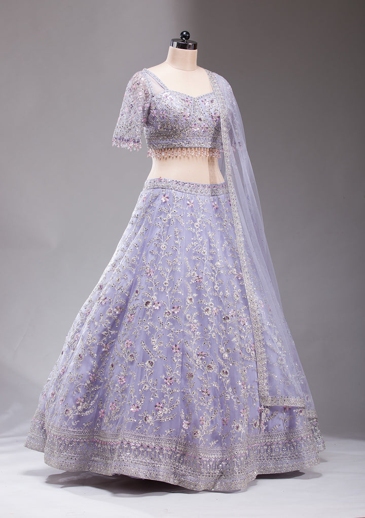 Lavender Stonework Net Readymade Lehenga