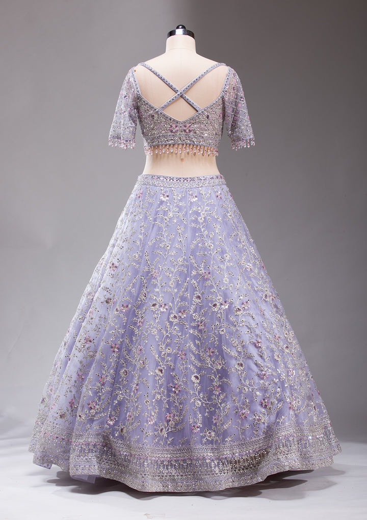 Lavender Stonework Net Readymade Lehenga