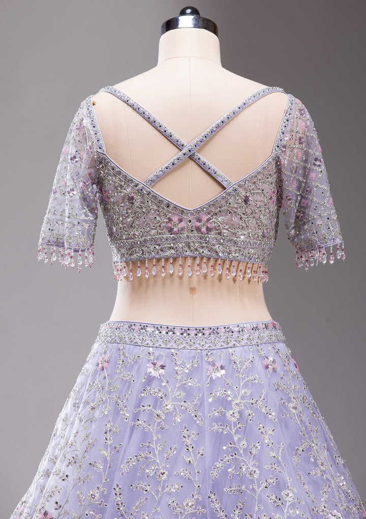 Lavender Stonework Net Readymade Lehenga