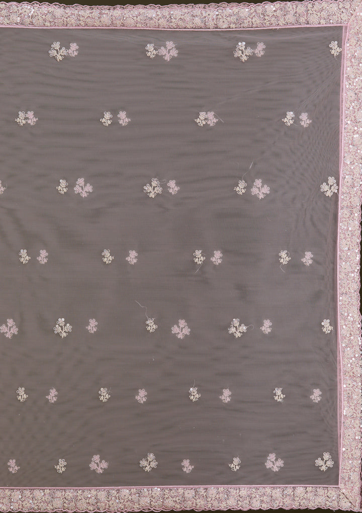 Pink Sequins Net Semi-Stitched Lehenga