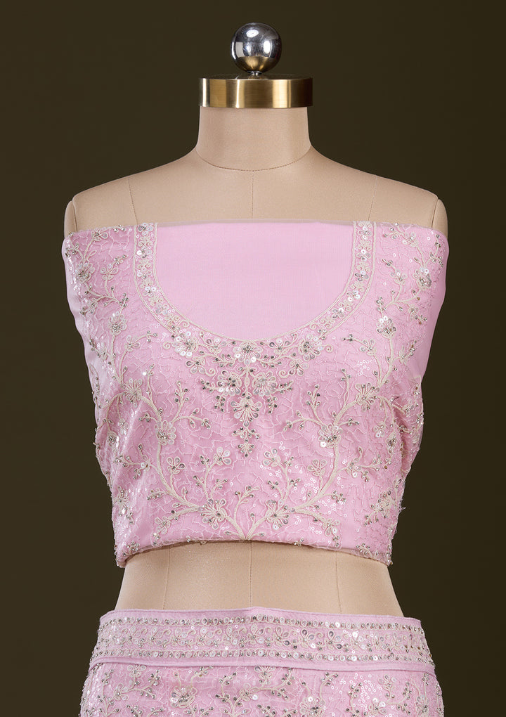Pink Sequins Net Semi-Stitched Lehenga