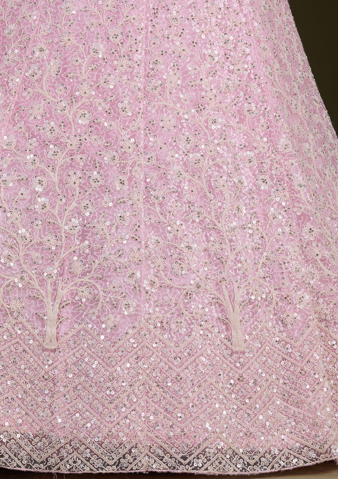 Pink Sequins Net Semi-Stitched Lehenga