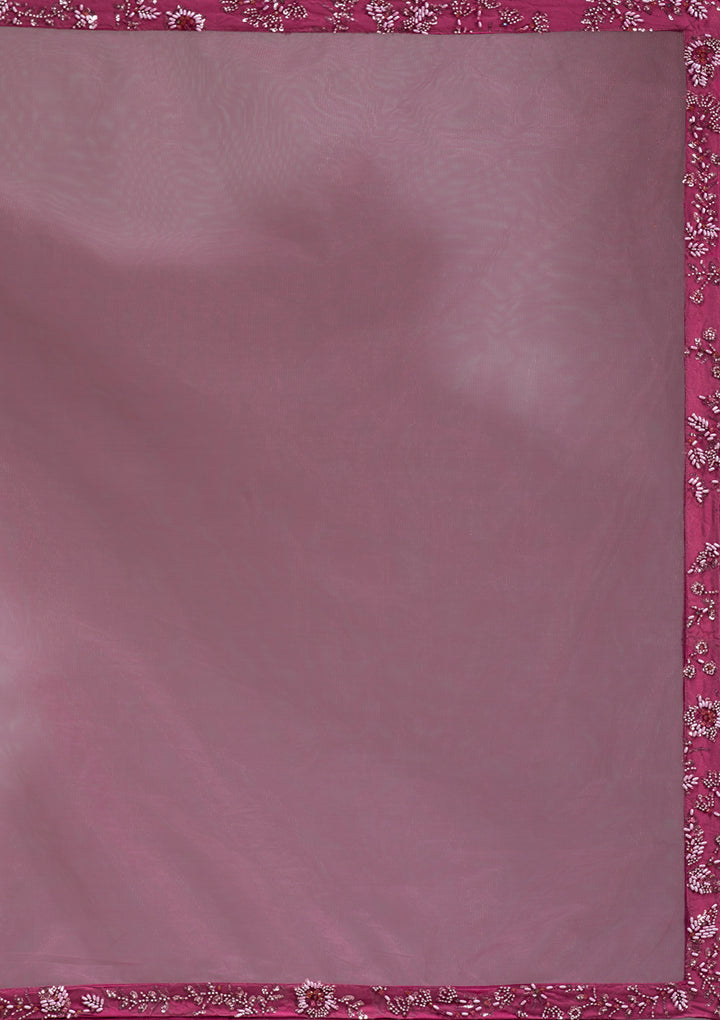 Mauve Pearlwork Net Readymade Lehenga
