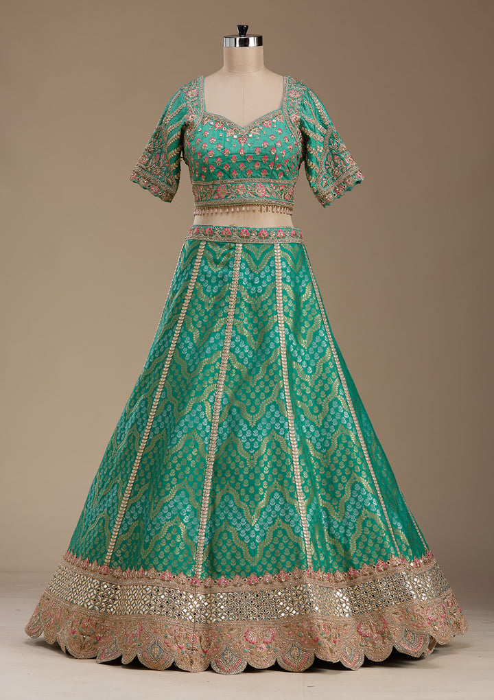 Sea Green Zariwork Banarasi Readymade Lehenga