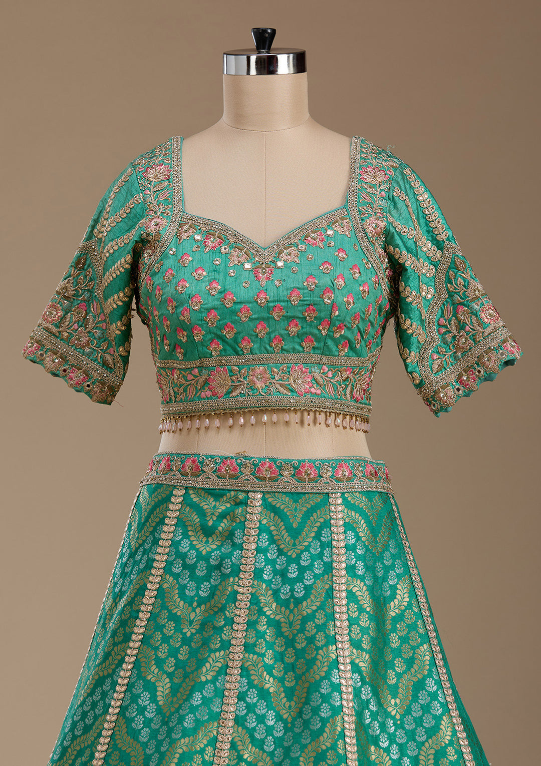 Sea Green Zariwork Banarasi Readymade Lehenga