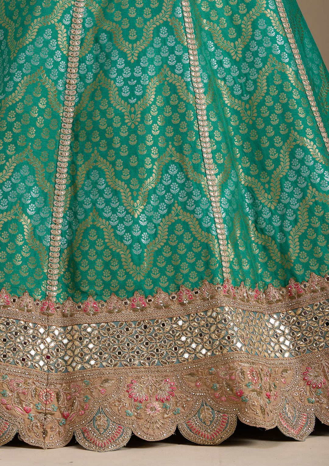 Sea Green Zariwork Banarasi Readymade Lehenga