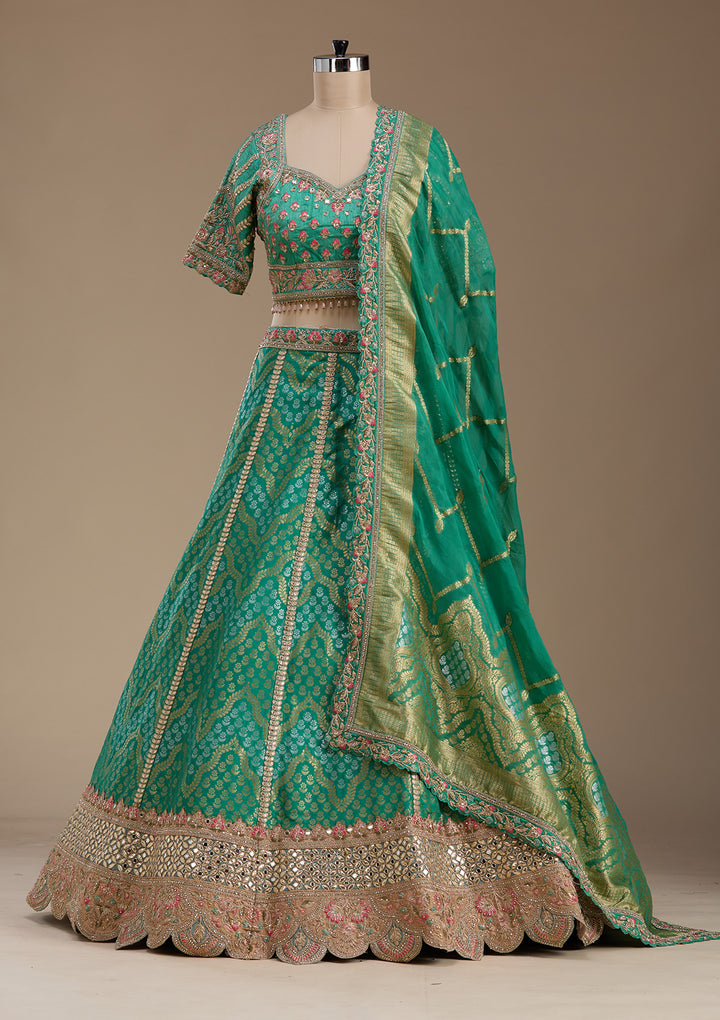 Sea Green Zariwork Banarasi Readymade Lehenga