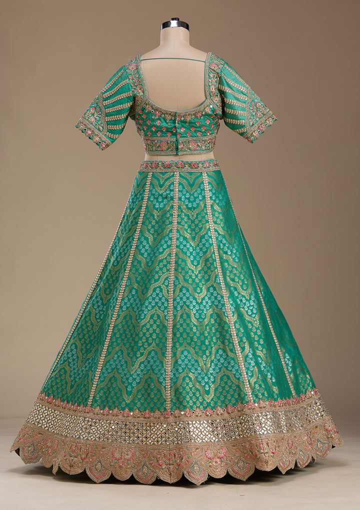 Sea Green Zariwork Banarasi Readymade Lehenga