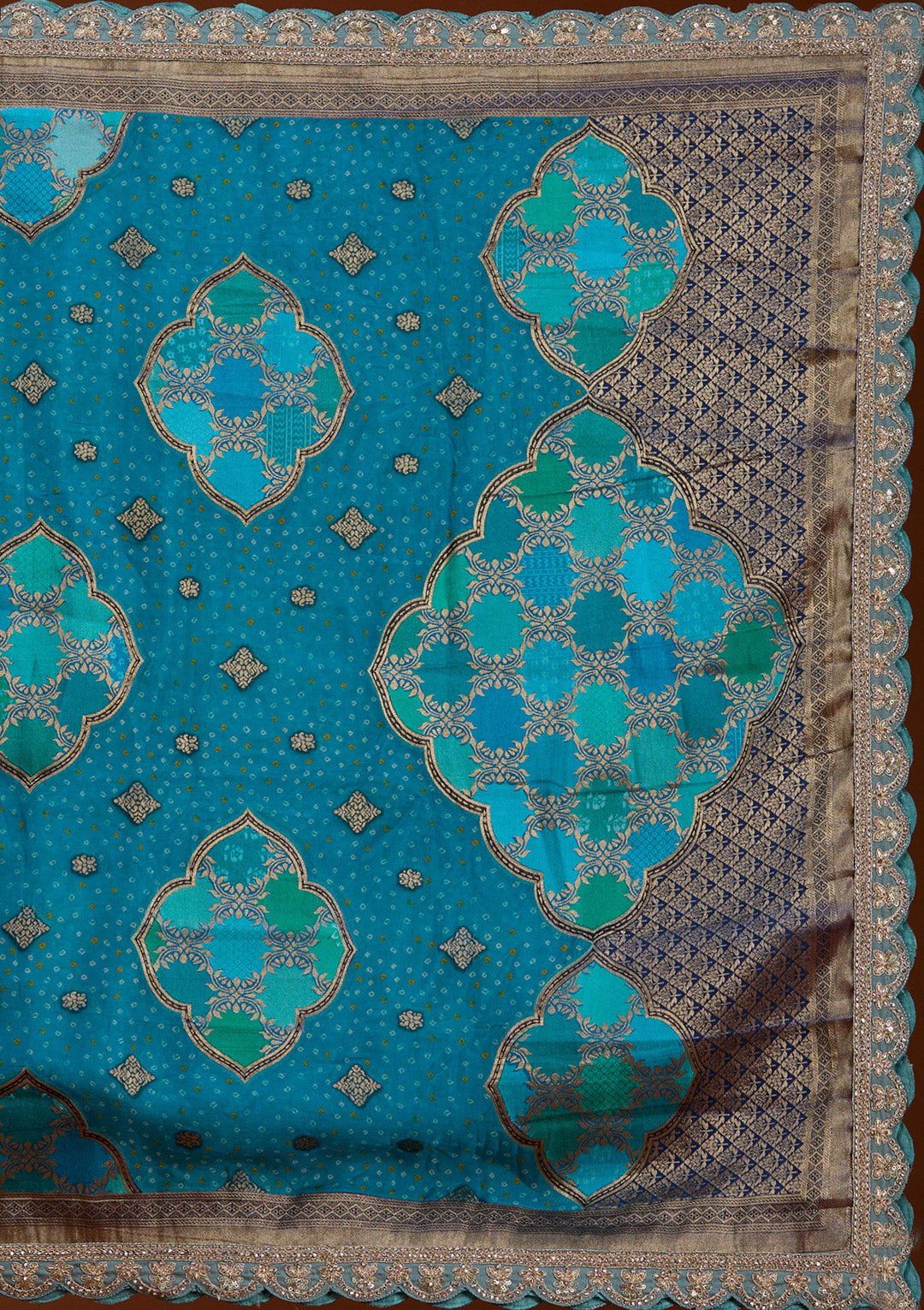 Turquoise Blue Zariwork Banarasi Readymade Lehenga