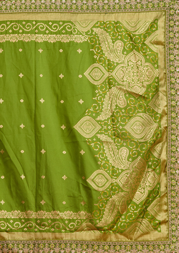 Parrot Green Zariwork Banarasi Readymade Lehenga