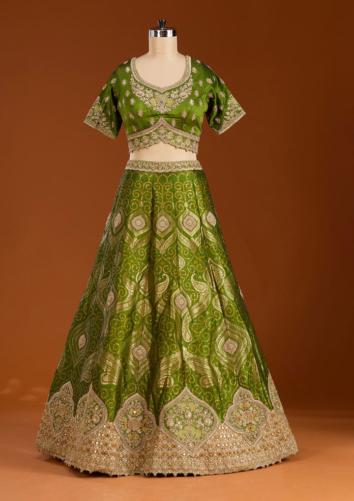 Parrot Green Zariwork Banarasi Readymade Lehenga