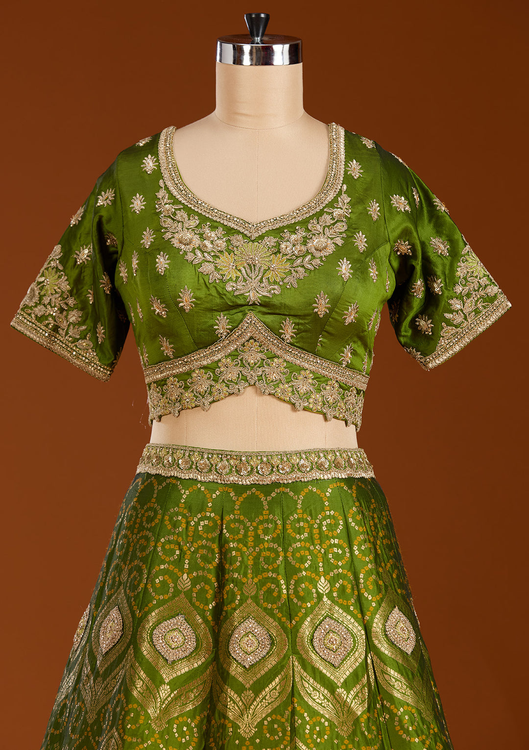 Parrot Green Zariwork Banarasi Readymade Lehenga