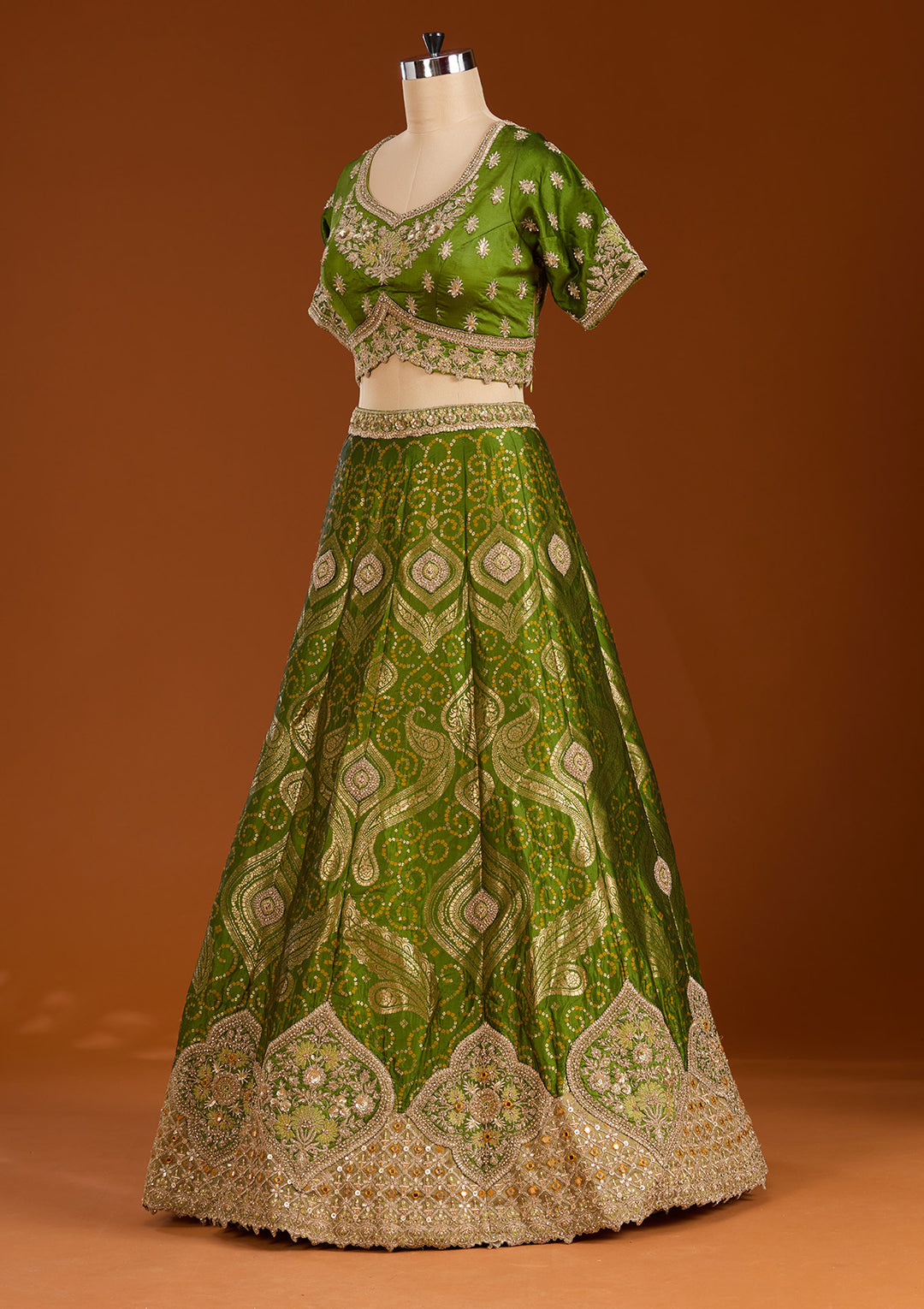 Parrot Green Zariwork Banarasi Readymade Lehenga
