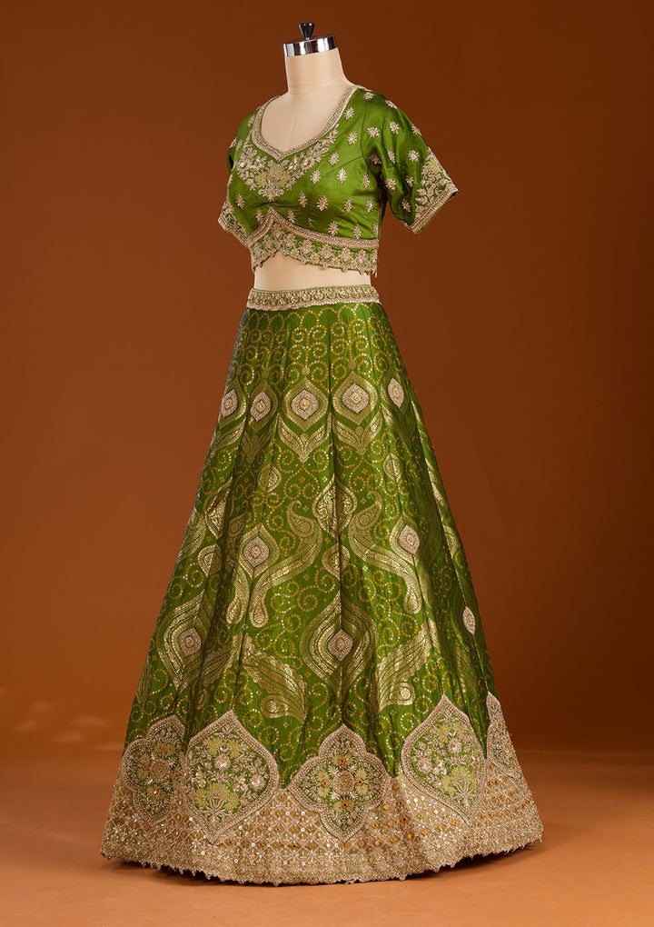 Parrot Green Zariwork Banarasi Readymade Lehenga
