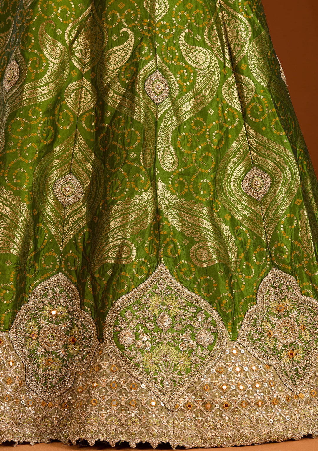 Parrot Green Zariwork Banarasi Readymade Lehenga