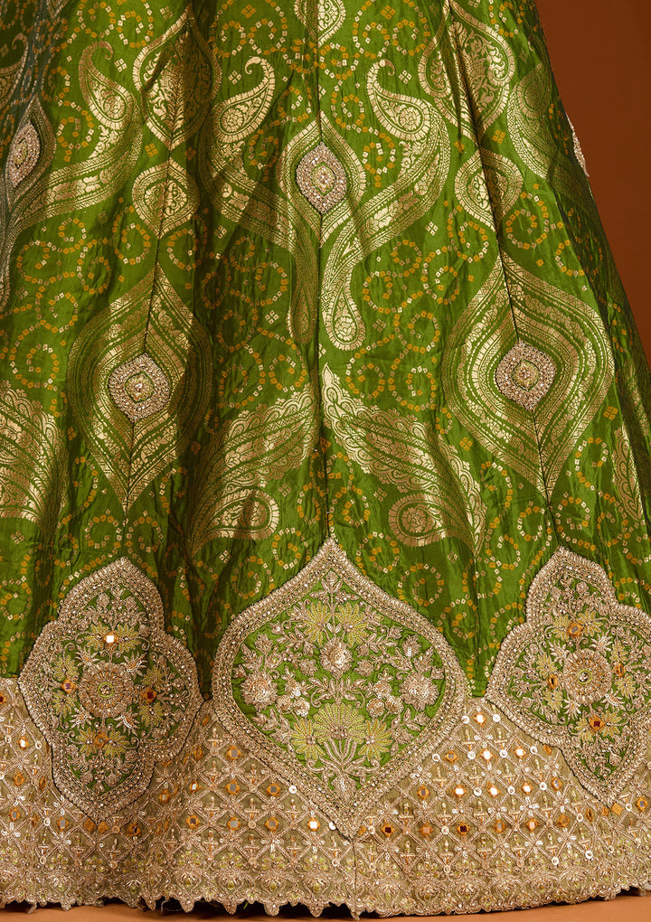 Parrot Green Zariwork Banarasi Readymade Lehenga