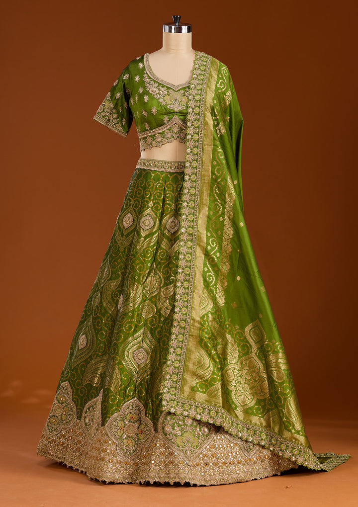 Parrot Green Zariwork Banarasi Readymade Lehenga