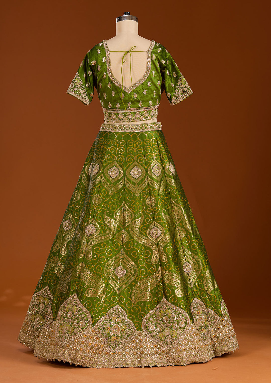 Parrot Green Zariwork Banarasi Readymade Lehenga