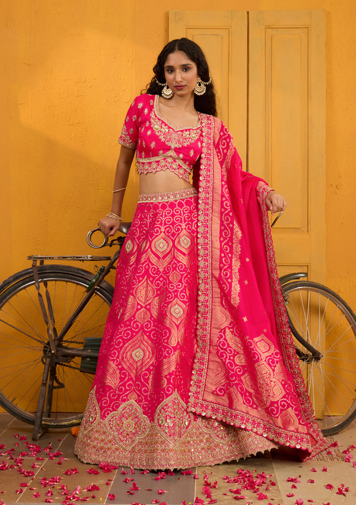 Rani Pink Zariwork Banarasi Readymade Lehenga