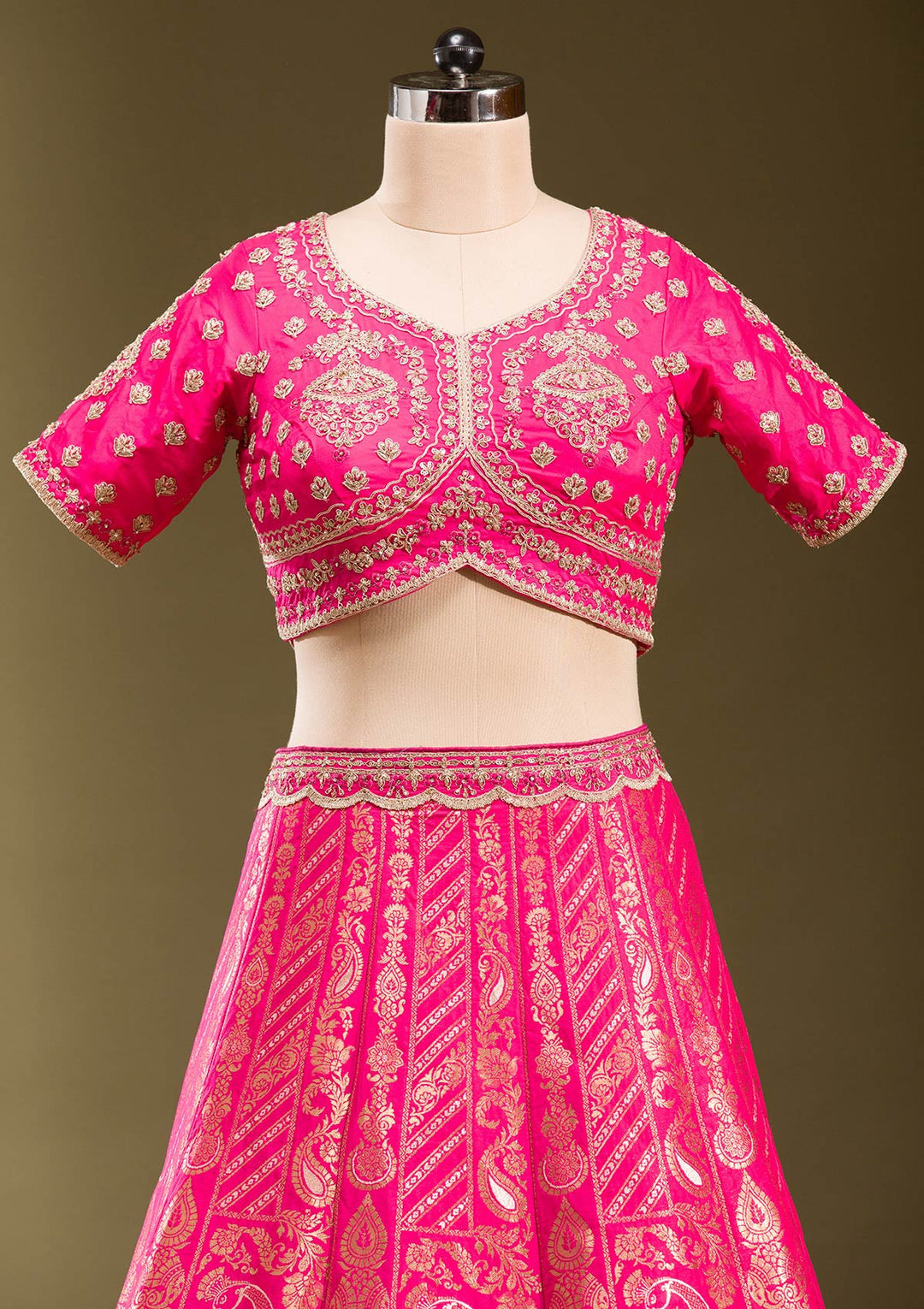Rani Pink Zariwork Banarasi Readymade Lehenga
