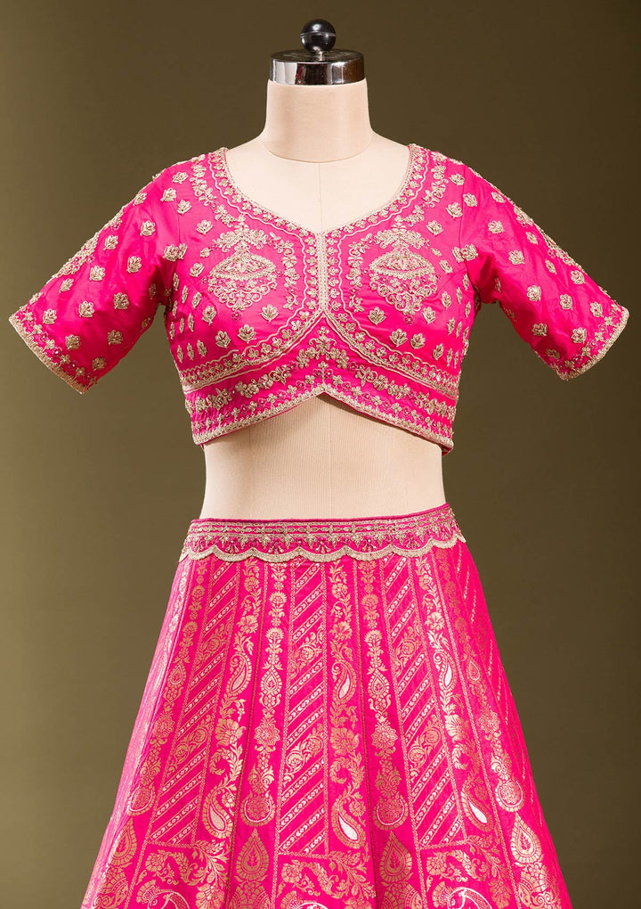 Rani Pink Zariwork Banarasi Readymade Lehenga