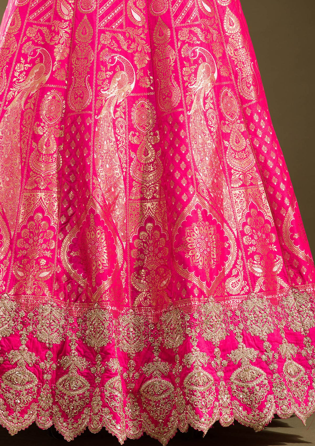 Rani Pink Zariwork Banarasi Readymade Lehenga