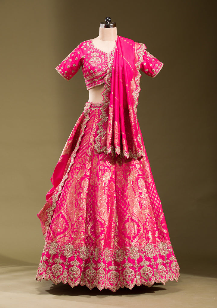 Rani Pink Zariwork Banarasi Readymade Lehenga