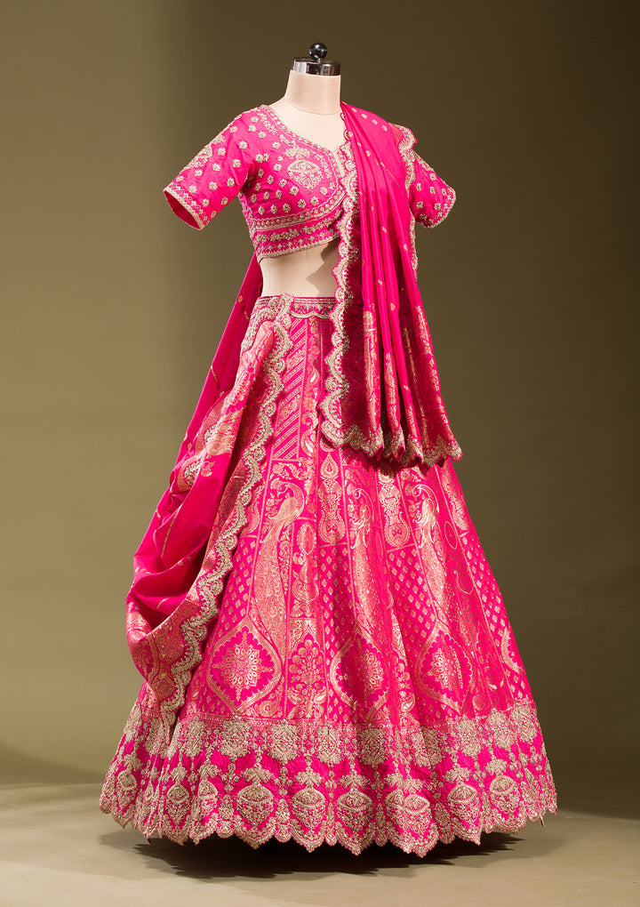 Rani Pink Zariwork Banarasi Readymade Lehenga