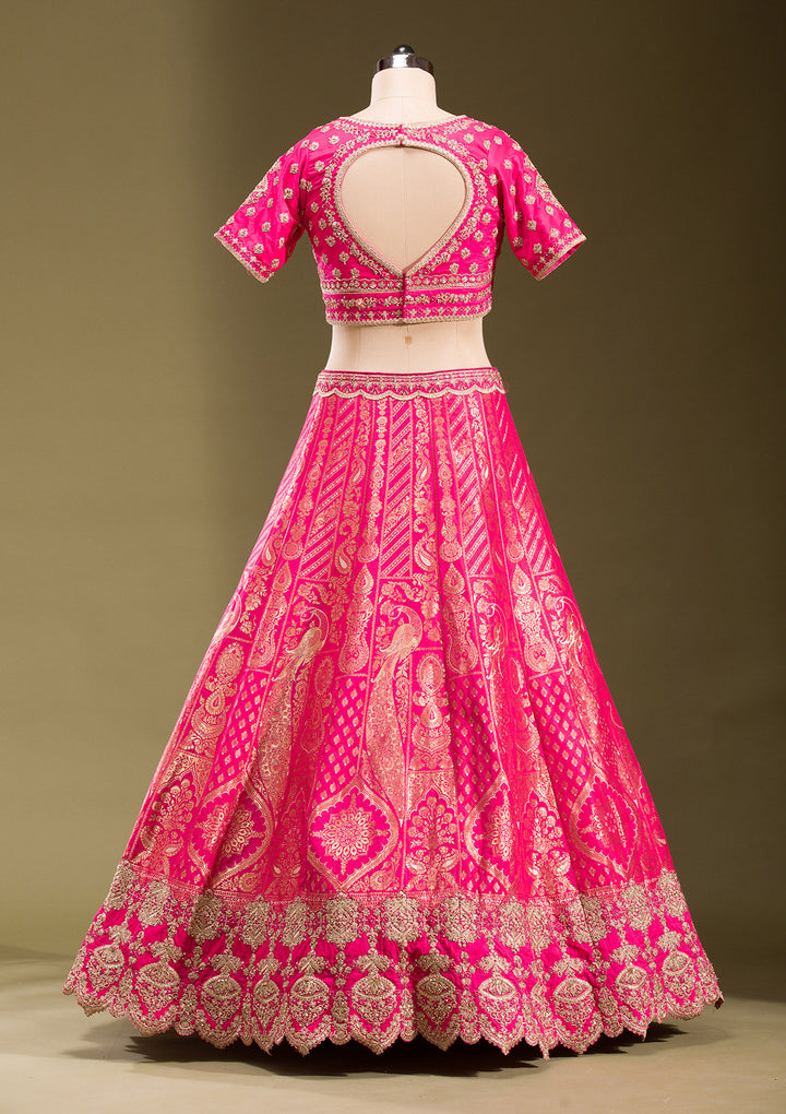 Rani Pink Zariwork Banarasi Readymade Lehenga