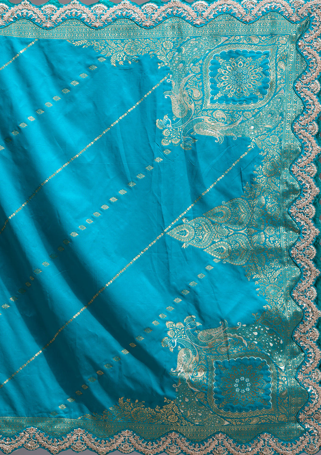 Turquoise Blue Zariwork Banarasi Readymade Lehenga