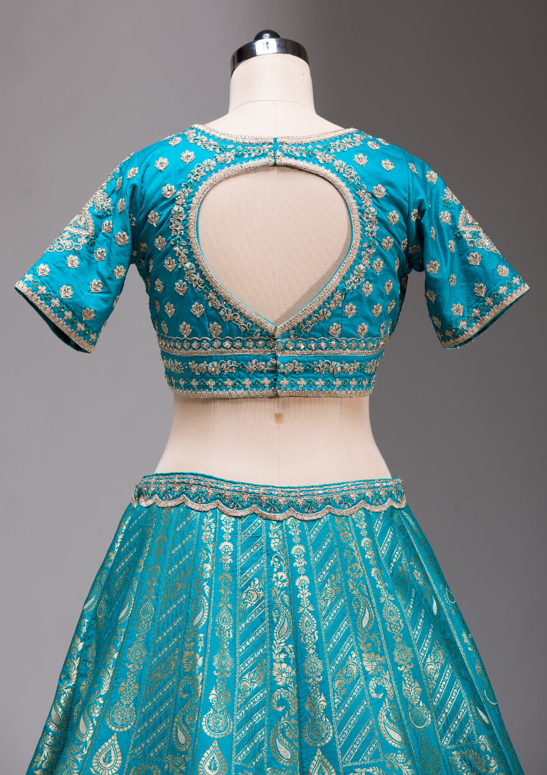 Turquoise Blue Zariwork Banarasi Readymade Lehenga