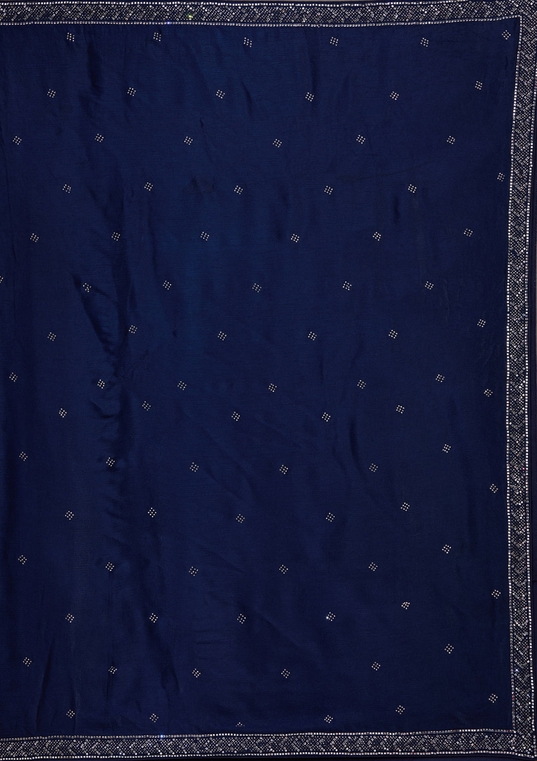 Navy Blue Silver Stonework Semi Crepe Semi-Stitched Lehenga