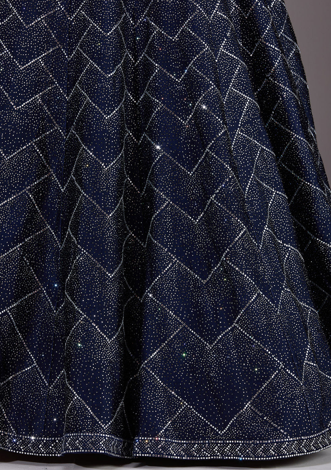 Navy Blue Silver Stonework Semi Crepe Semi-Stitched Lehenga