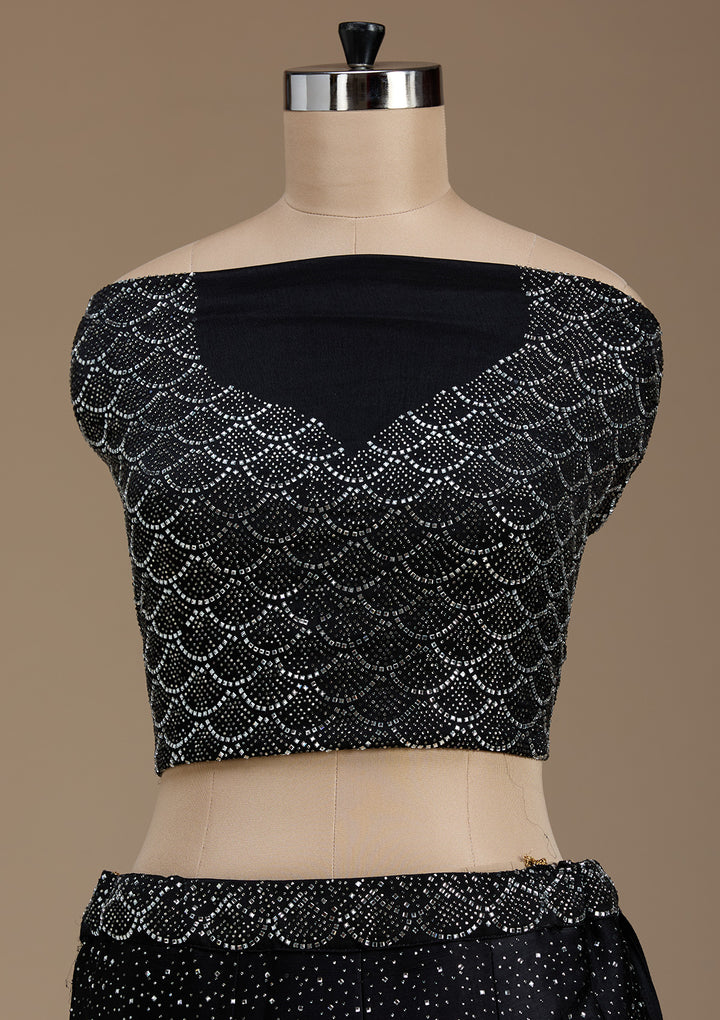 Black Stonework Semi Crepe Semi-Stitched Lehenga