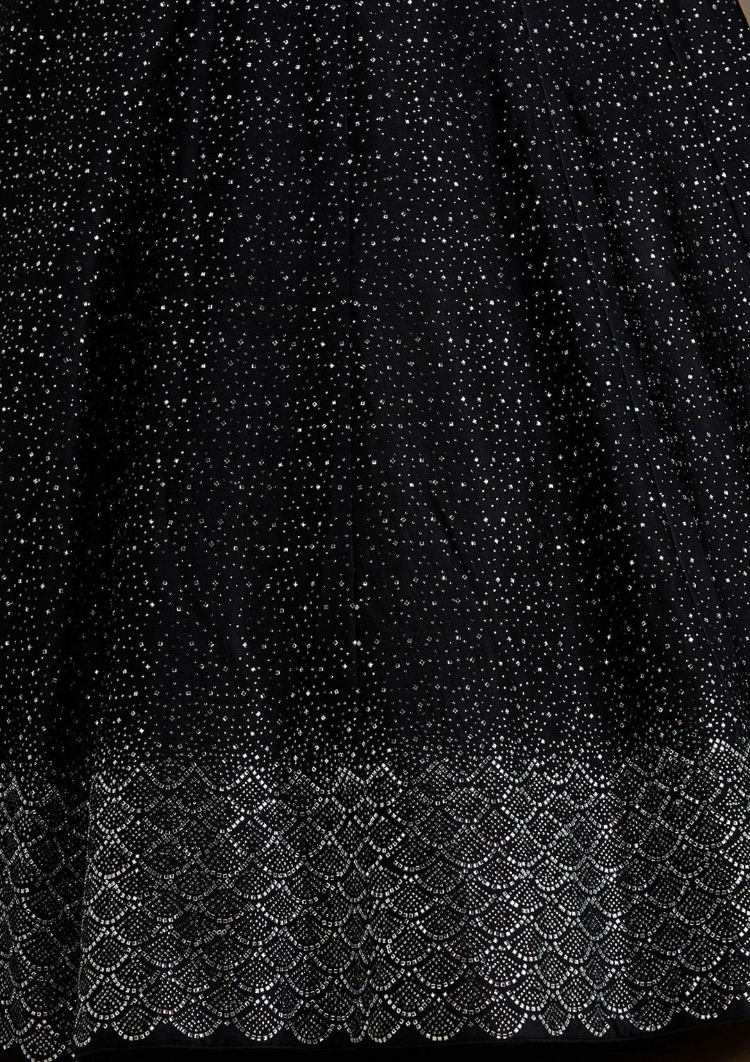Black Stonework Semi Crepe Semi-Stitched Lehenga