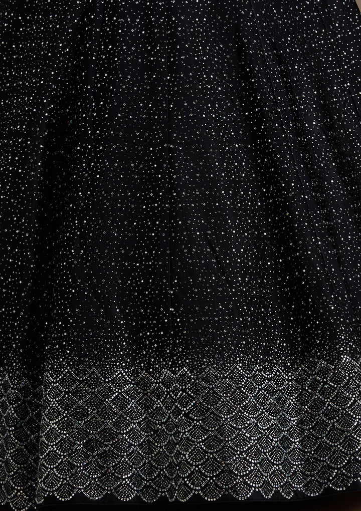 Black Stonework Semi Crepe Semi-Stitched Lehenga