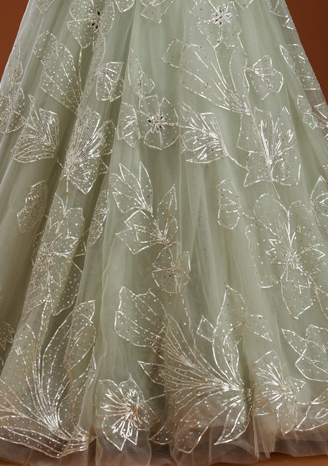 Pista Green Cutdana Net Readymade Lehenga