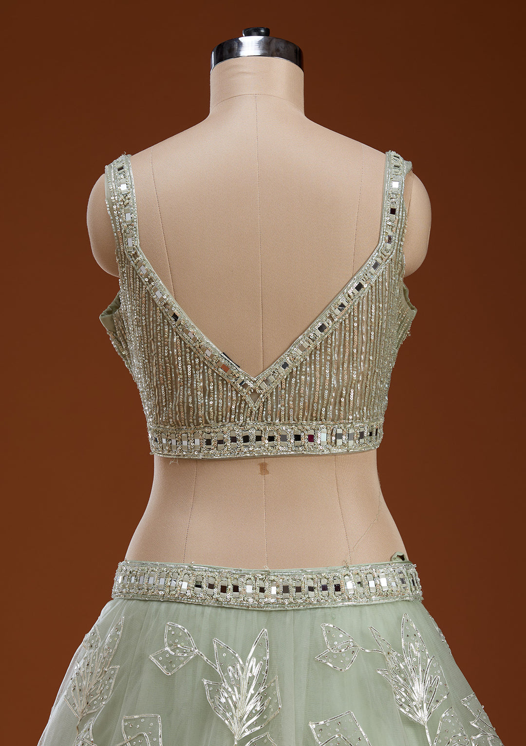 Pista Green Cutdana Net Readymade Lehenga