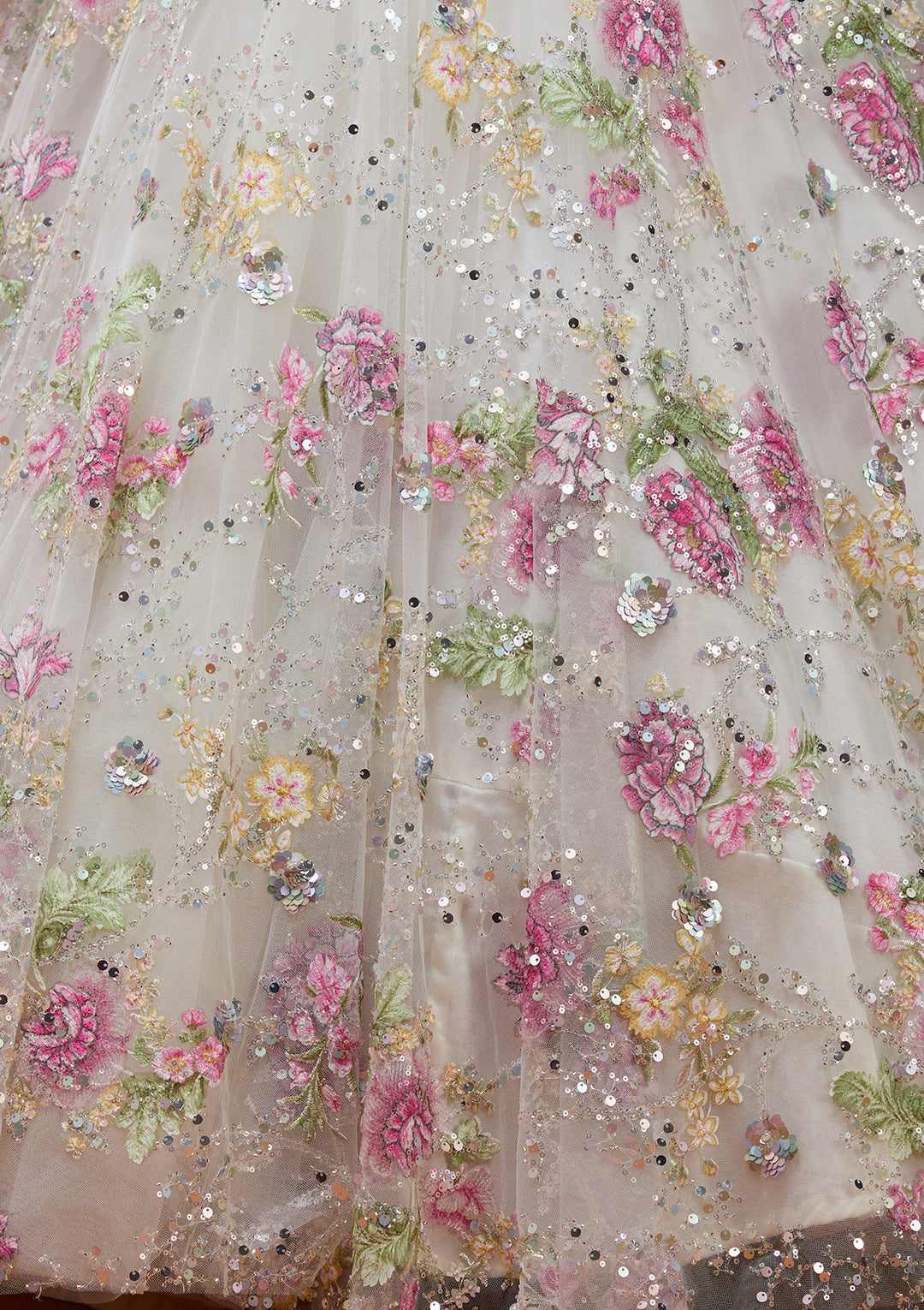 Off White Applique Imported Fabric Readymade Lehenga